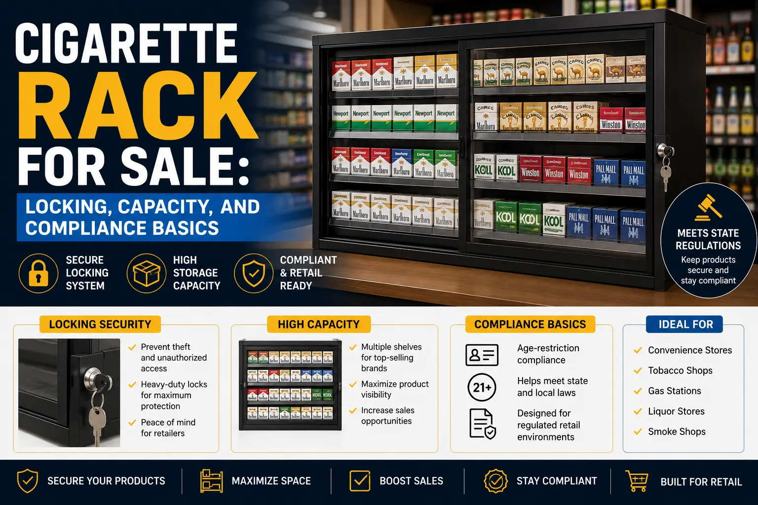 Cigarette Rack for Sale Locking, Capacity, and Compliance Basics