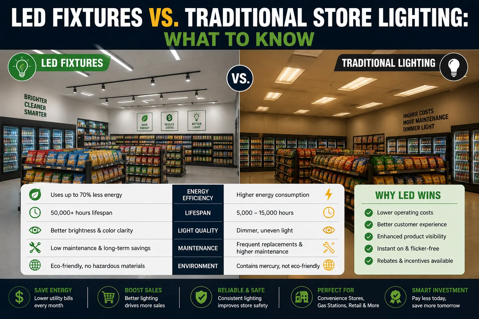 LED Fixtures vs. Traditional Store Lighting: What to Know