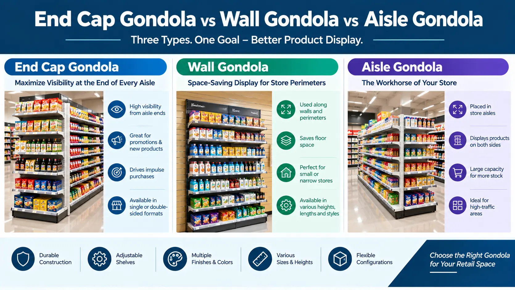 End Cap Gondola vs Wall Gondola vs Aisle Gondola
